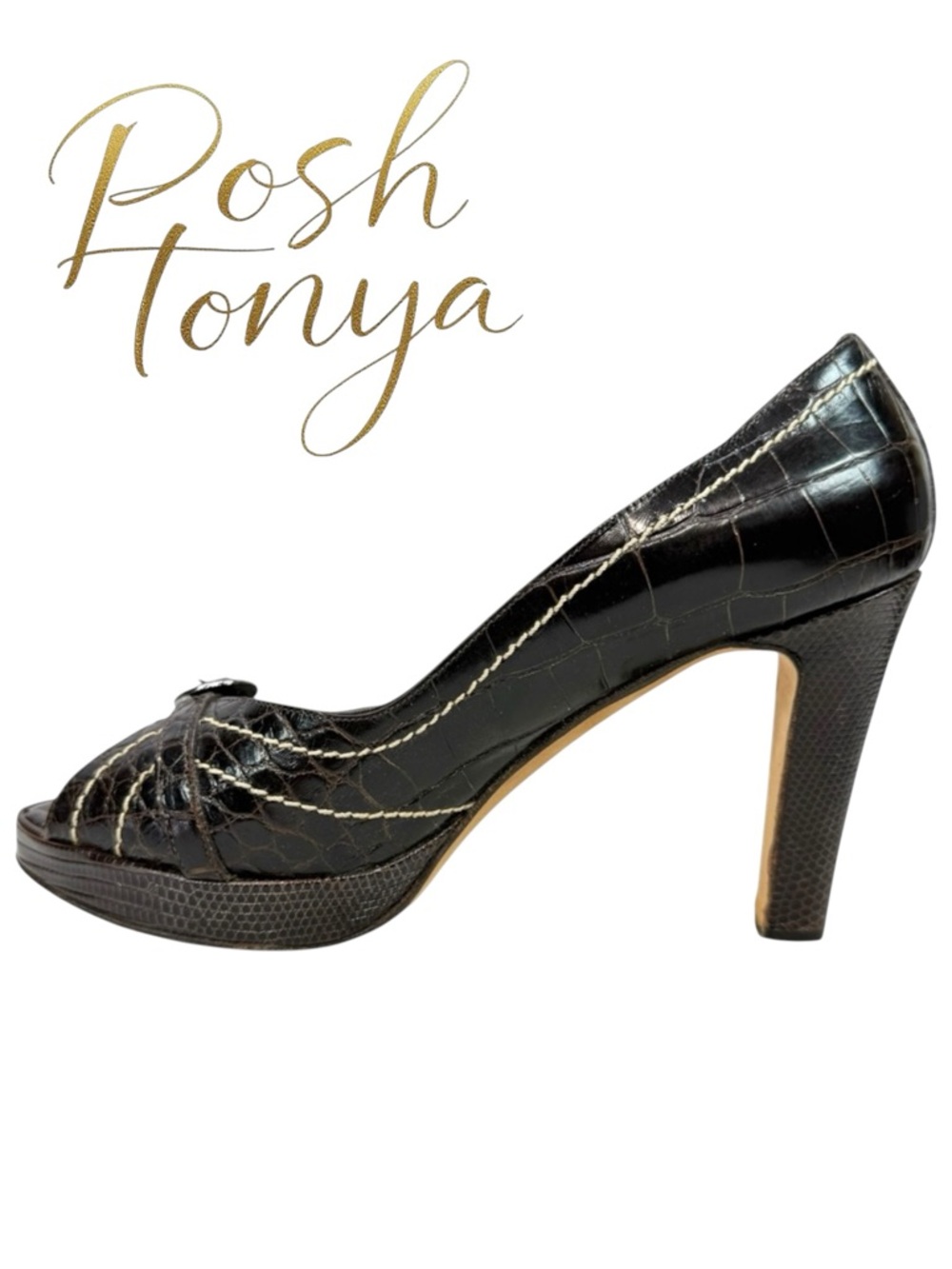 Vintage Y2K Genuine Alligator Leather Peep Toe Pumps Made in Italy 38.5 Mob Wife